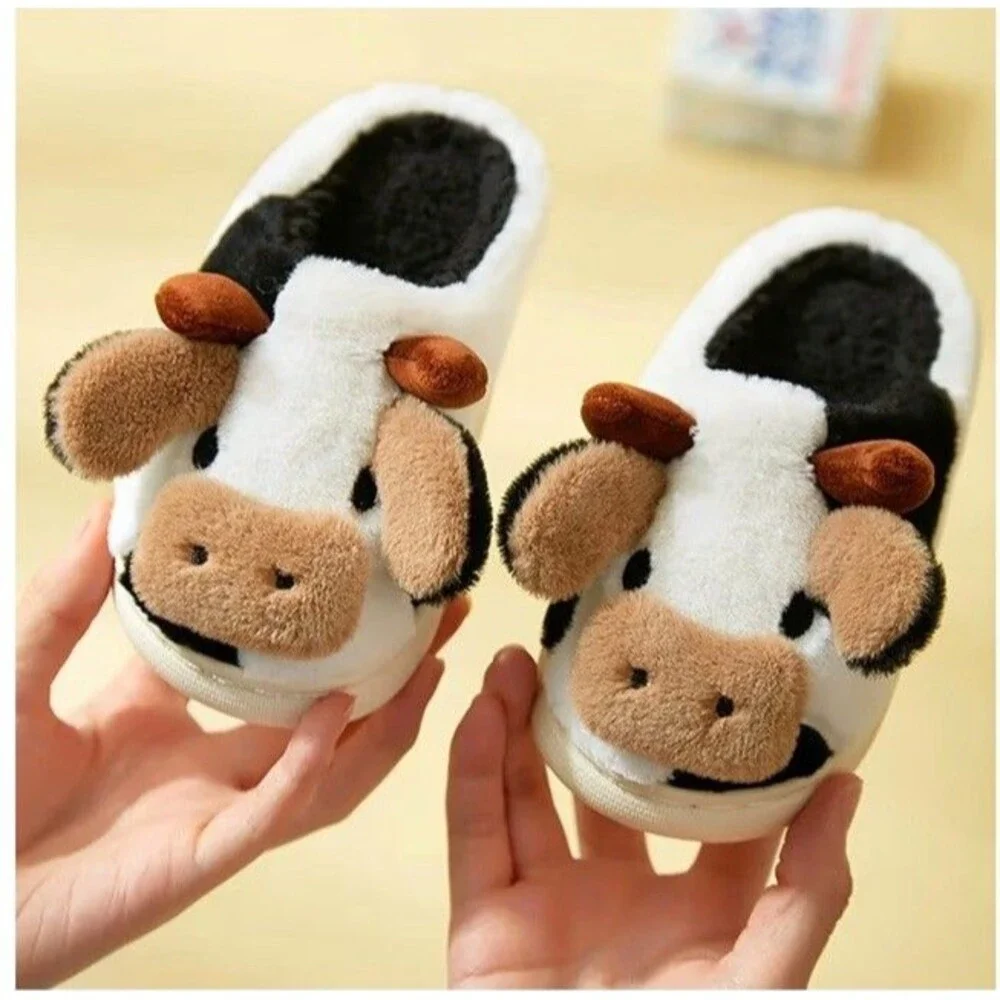 Kids Unisex Slipper Cartoon Cow Cotton Slippers US 5-6 Toddler Bedroom Home